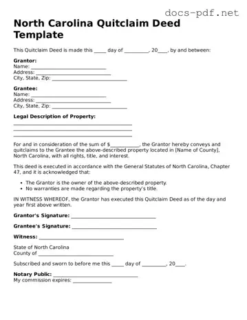 Official  Quitclaim Deed Form for North Carolina
