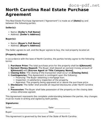Official  Real Estate Purchase Agreement Form for North Carolina