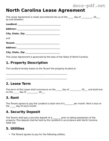 Official  Lease Agreement Form for North Carolina