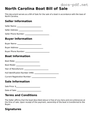 Official  Boat Bill of Sale Form for North Carolina