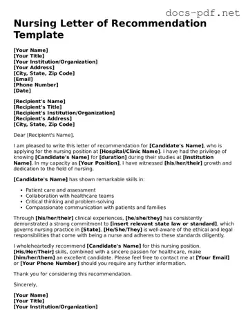 Free Nursing Letter of Recommendation Document