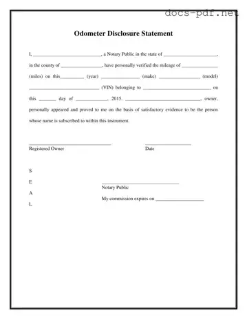 Notarized Odometer Statement Form in PDF