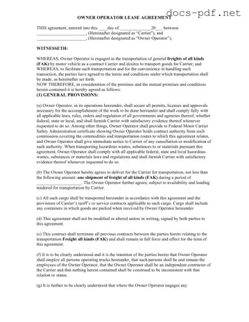 Owner Operator Lease Agreement Form in PDF