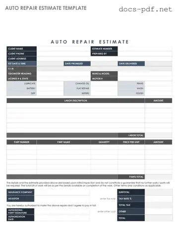 Auto Repair Estimate Form in PDF
