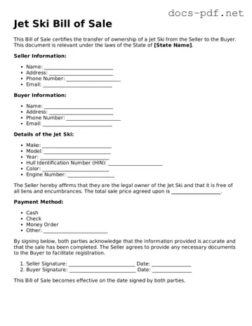 Free Jet Ski Bill of Sale Document