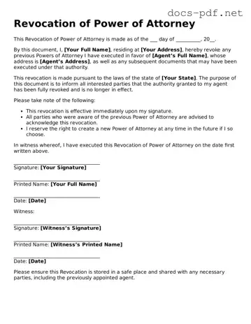 Free Revocation of Power of Attorney Document