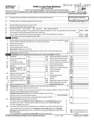 IRS Schedule C 1040 Form in PDF