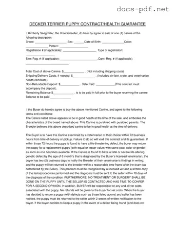 Health Guarantee Form in PDF