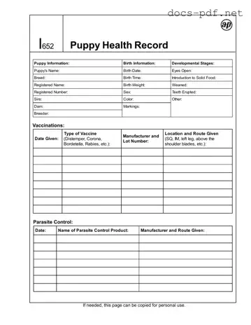 Puppy Health Record Form in PDF