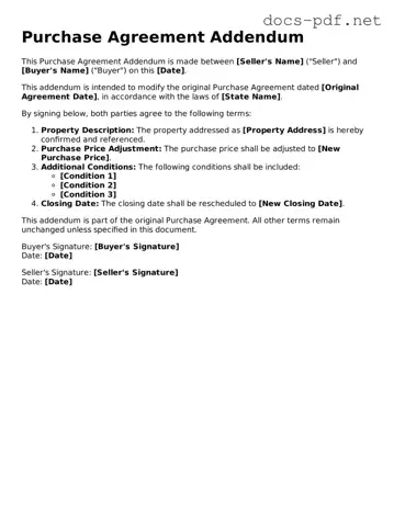 Free Purchase Agreement Addendum Document