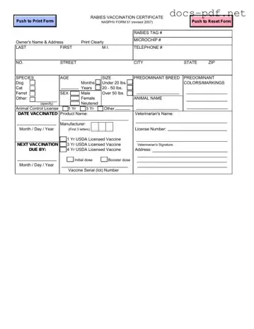 Rabies Certificate Form in PDF