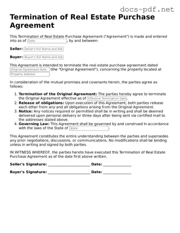 Free Termination of Real Estate Purchase Agreement Document