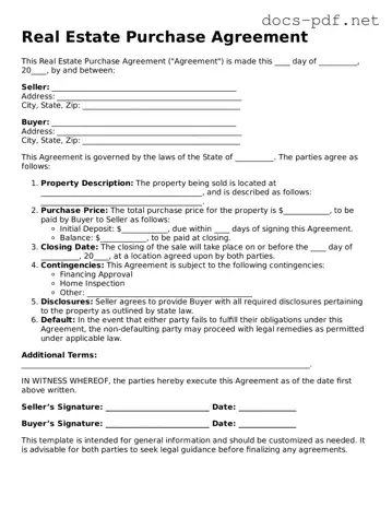 Free Real Estate Purchase Agreement Document