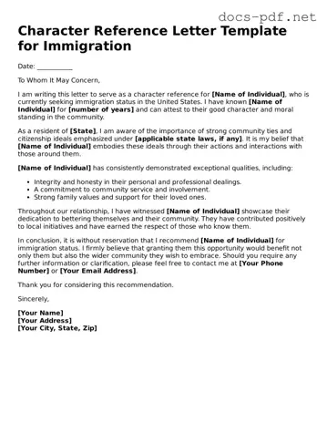 Free Character Reference Letter for Immigration Document