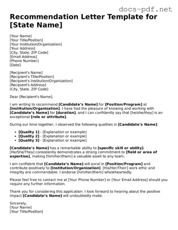 Free Recommendation Letter Document