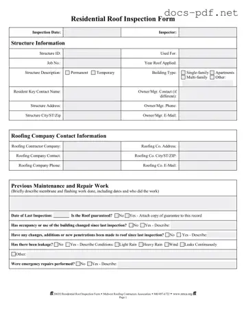 Roof Inspection Form in PDF