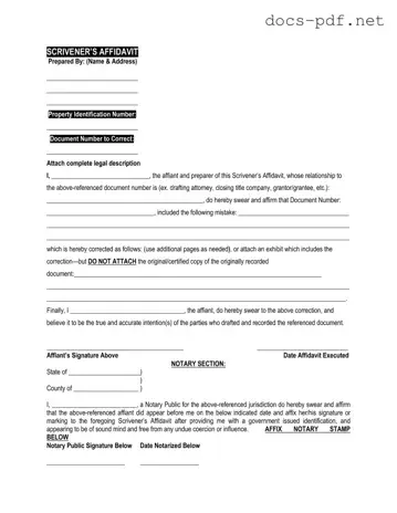 Scrivener's Affidavit Form in PDF