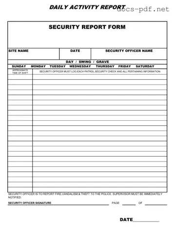 Security Guard Daily Report Sample Form in PDF