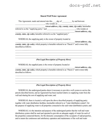 Shared Well Agreement Form in PDF