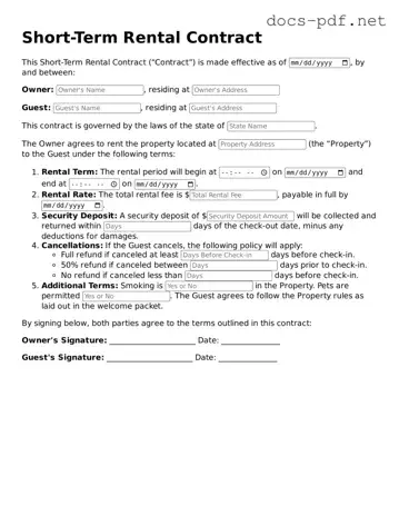 Free Short-Term Rental Contract Document