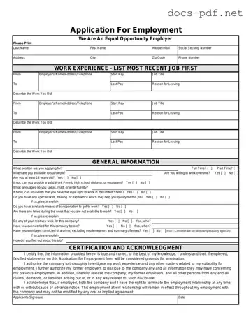 Spanish Application Employment Form in PDF