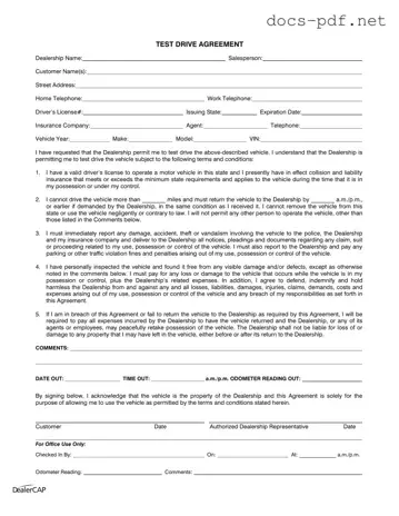 Test Drive Form in PDF