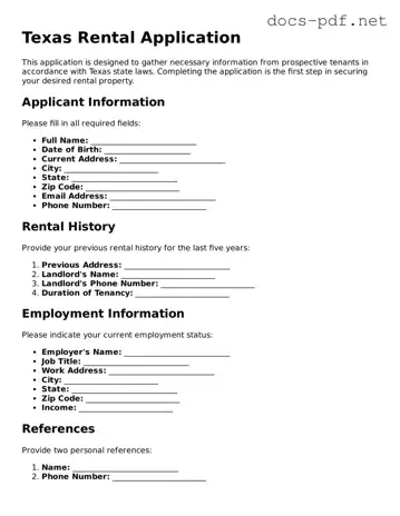Official  Rental Application Form for Texas