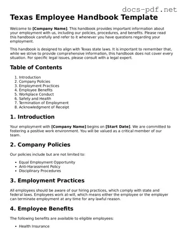 Official  Employee Handbook Form for Texas