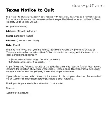 Official  Notice to Quit Form for Texas