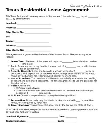 Official  Residential Lease Agreement Form for Texas