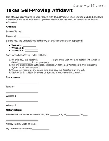 Official  Self-Proving Affidavit Form for Texas