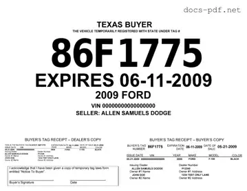 Texas Temporary Tag Form in PDF