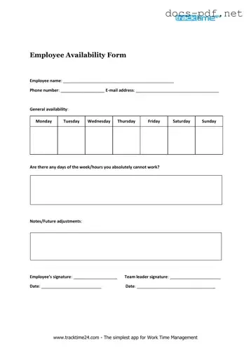 Employee Availability Form in PDF