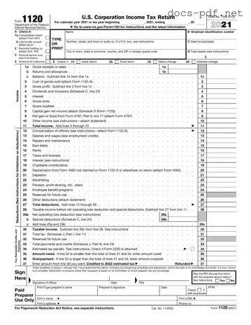IRS 1120 Form in PDF