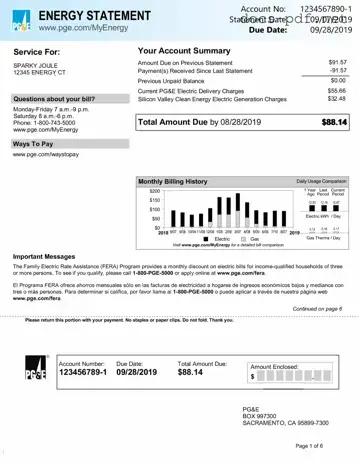 Utility Bill Form in PDF