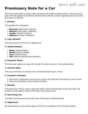 Free Promissory Note for a Car Document