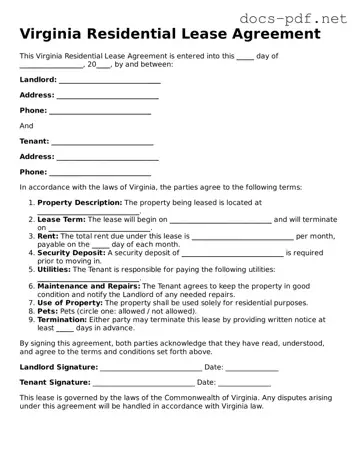 Official  Residential Lease Agreement Form for Virginia