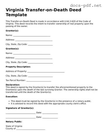 Official  Transfer-on-Death Deed Form for Virginia