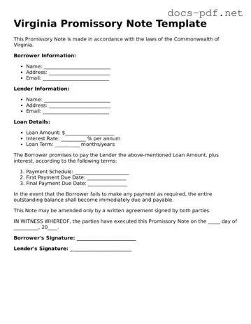 Official  Promissory Note Form for Virginia
