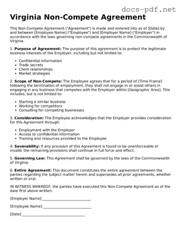 Official  Non-compete Agreement Form for Virginia