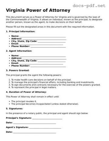 Official  Power of Attorney Form for Virginia