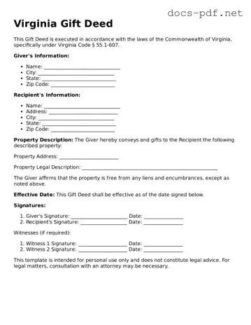 Official  Gift Deed Form for Virginia