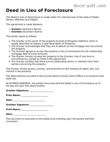 Free Deed in Lieu of Foreclosure Document