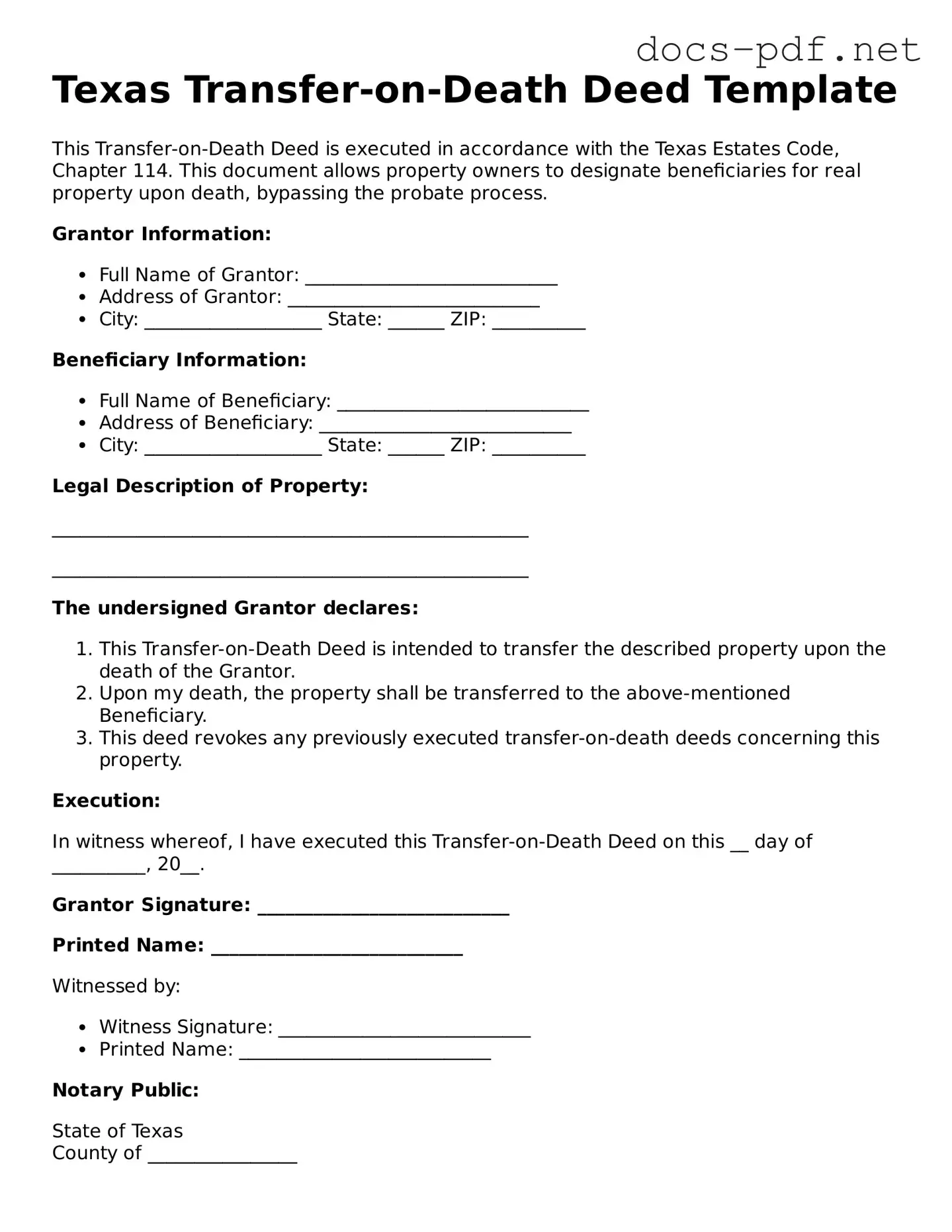 Official  Transfer-on-Death Deed Form for Texas