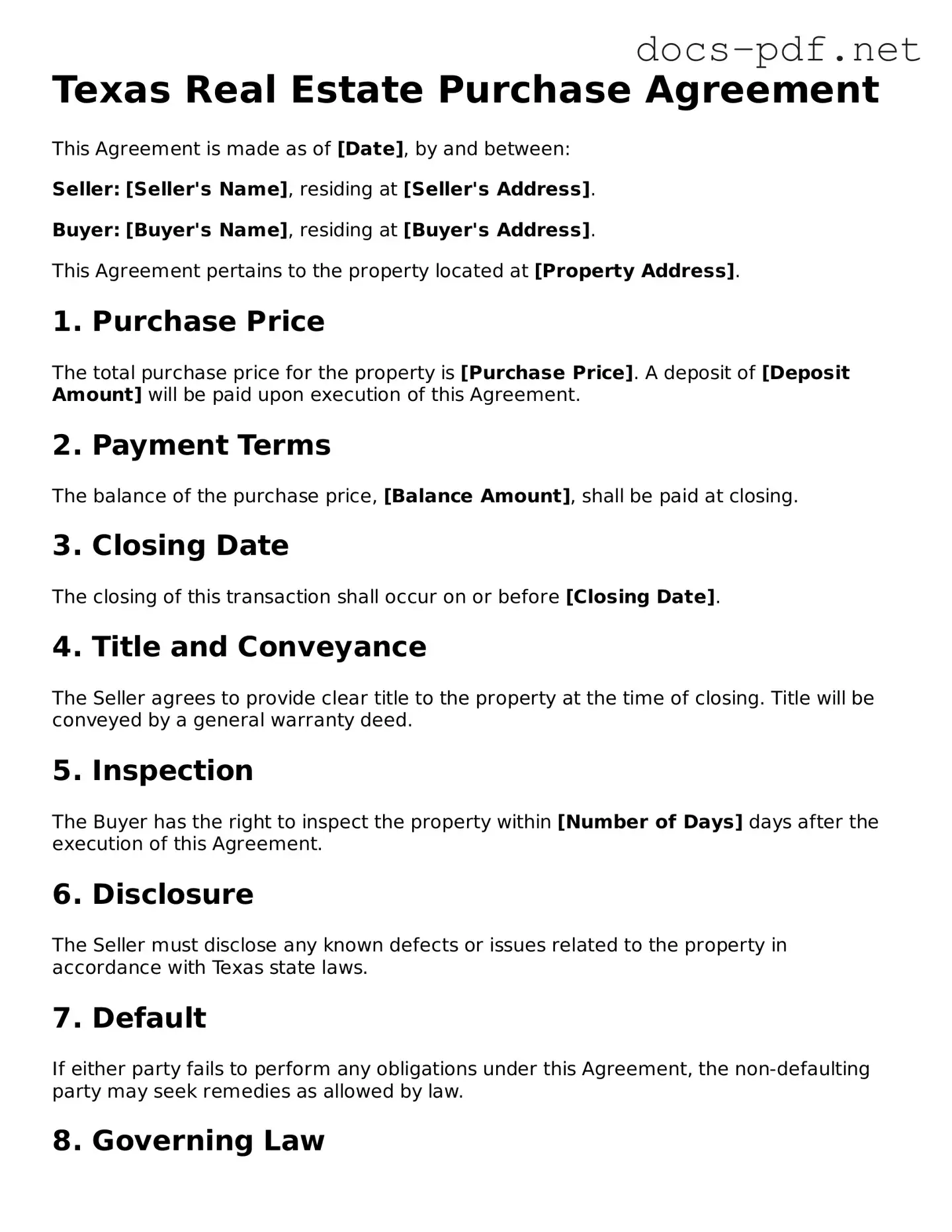 Official  Real Estate Purchase Agreement Form for Texas
