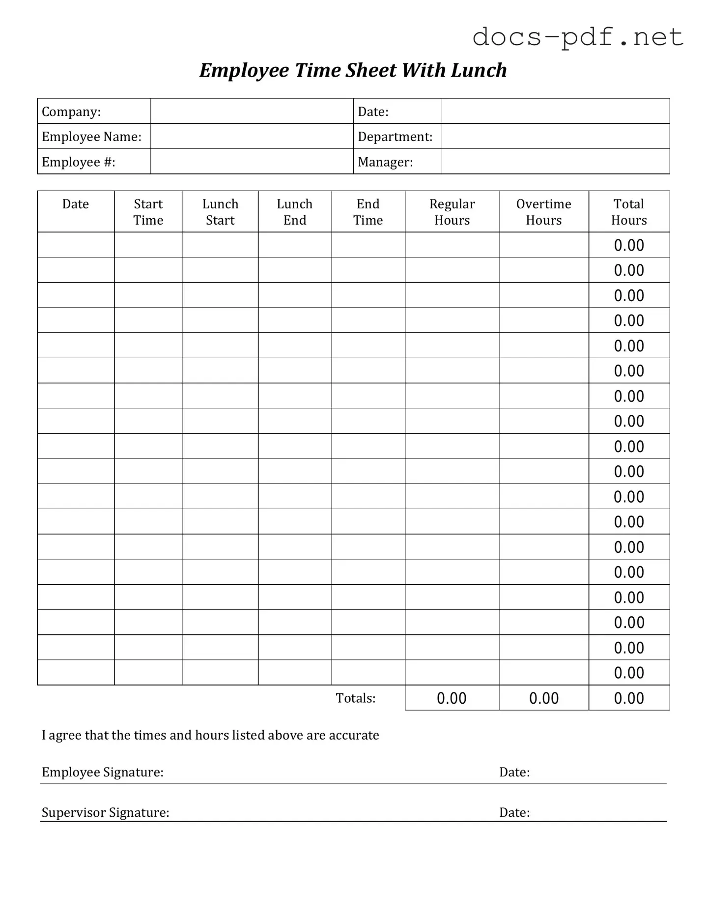 Time Card Form in PDF