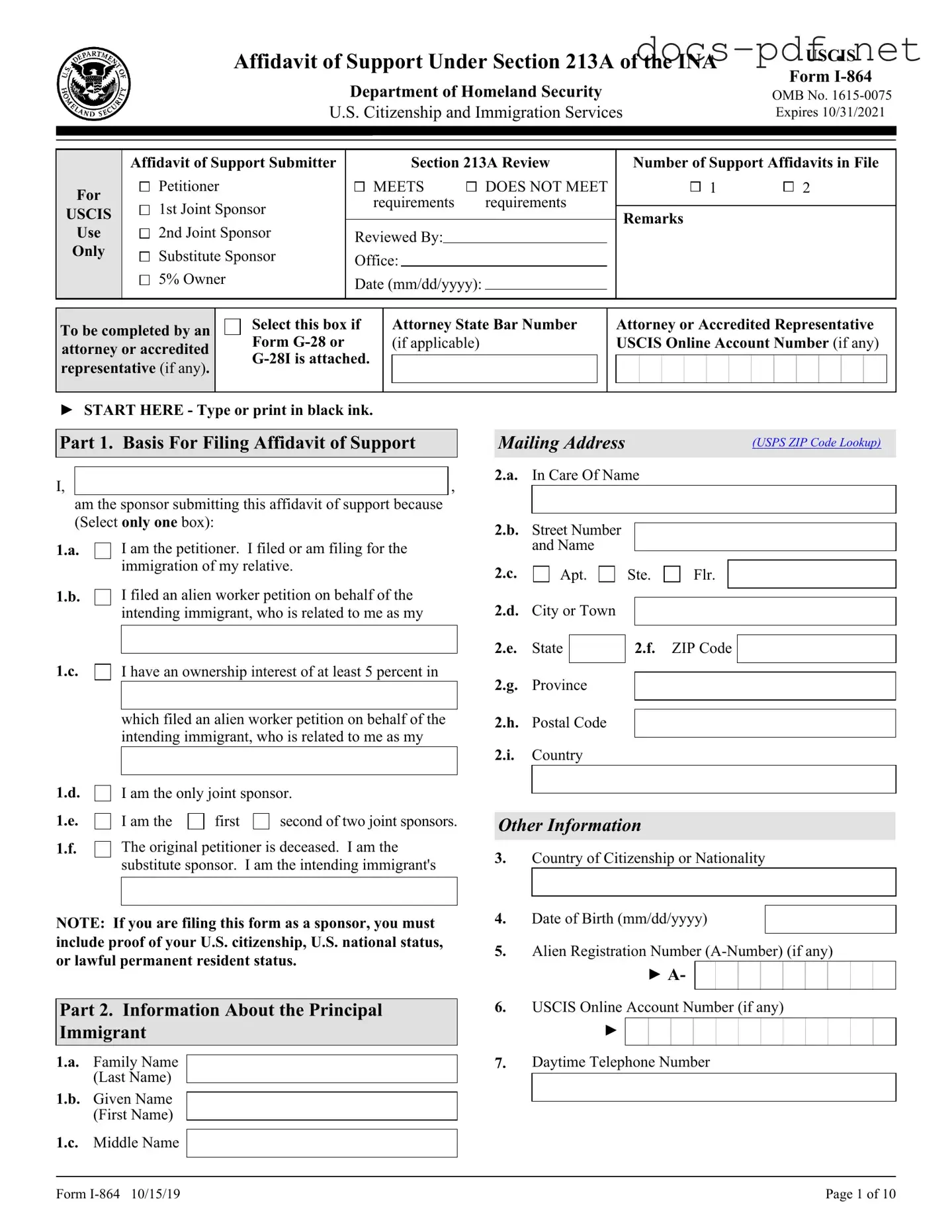 USCIS I-864 Form in PDF