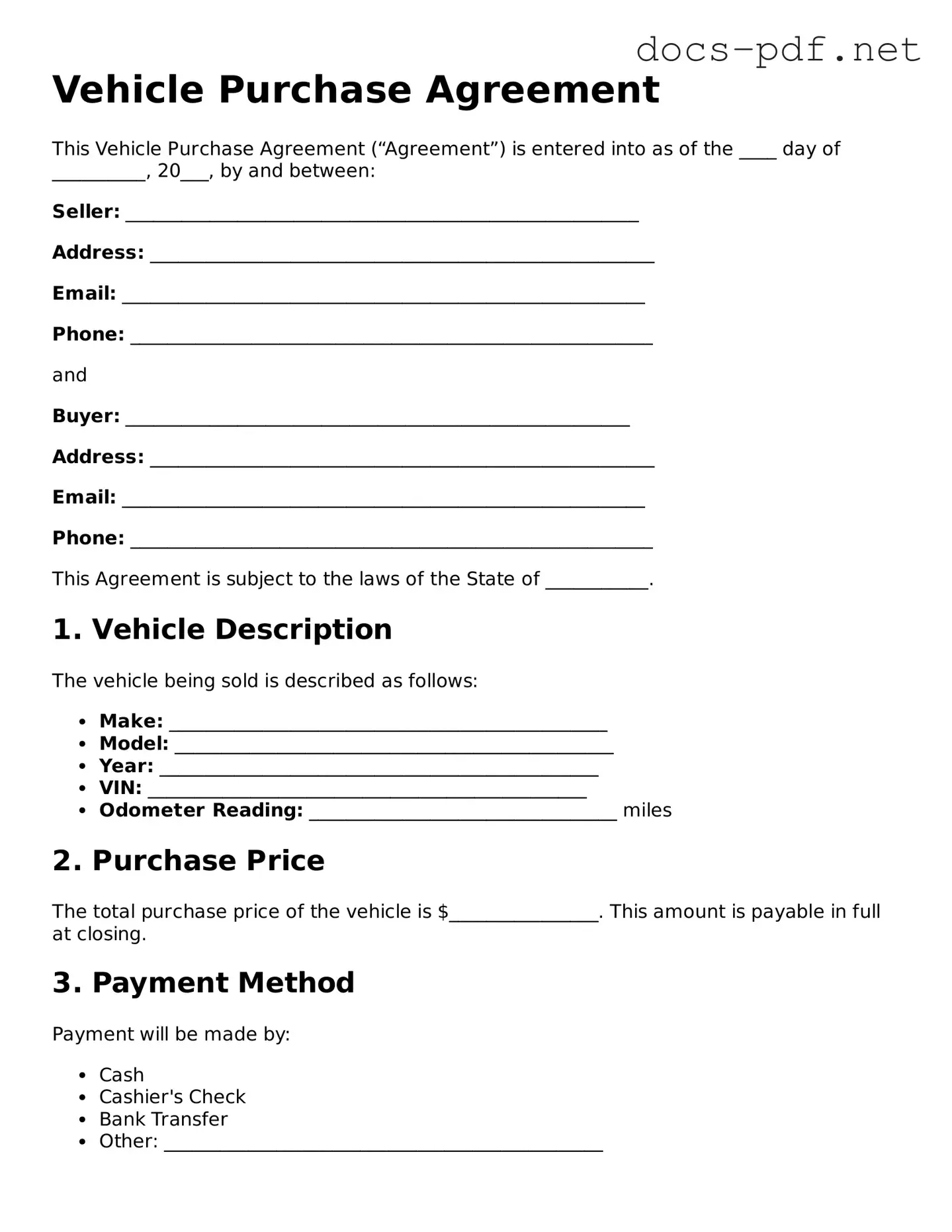 Free Vehicle Purchase Agreement Document