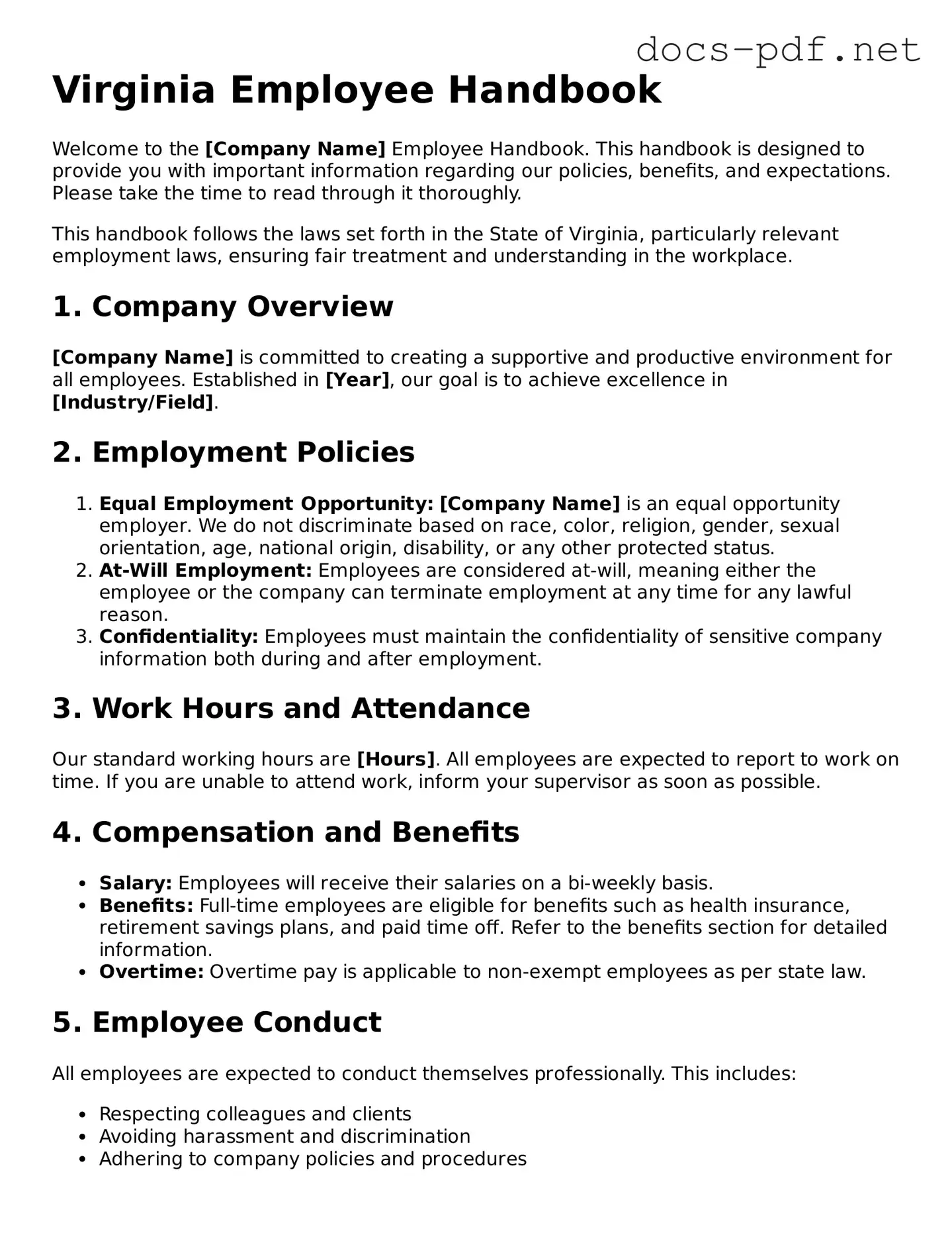 Official  Employee Handbook Form for Virginia