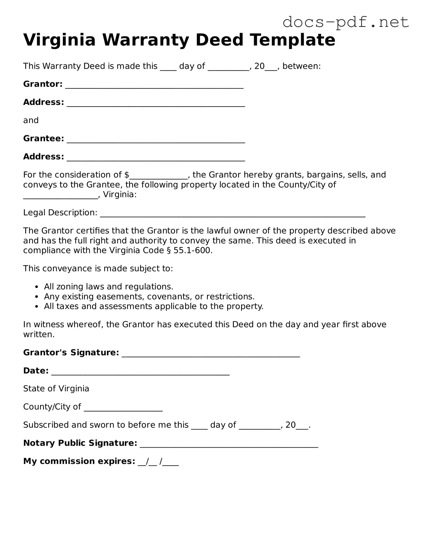 Official  Deed Form for Virginia